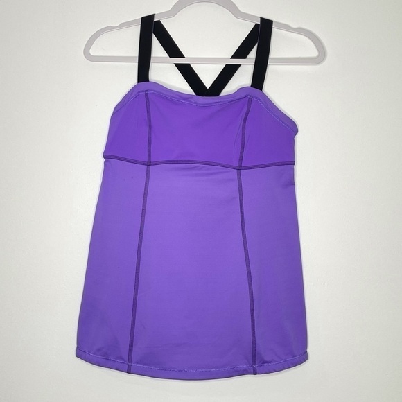 ❤️ LULULEMON Catch Me Purple Black Back Cross strap back tank A32 - Picture 4 of 14